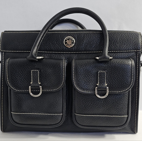 Dooney & Bourke Handbags - DOONEY & BOURKE Black Leather Double Pocket Tote Satchel Shoulder & Coin Bag